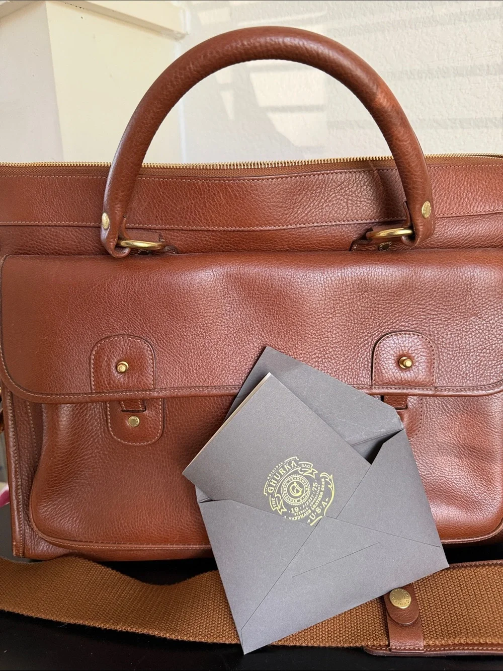 Ghurka Vintage Chestnut Luxury Leather Men’s Briefcase Shoulder Bag